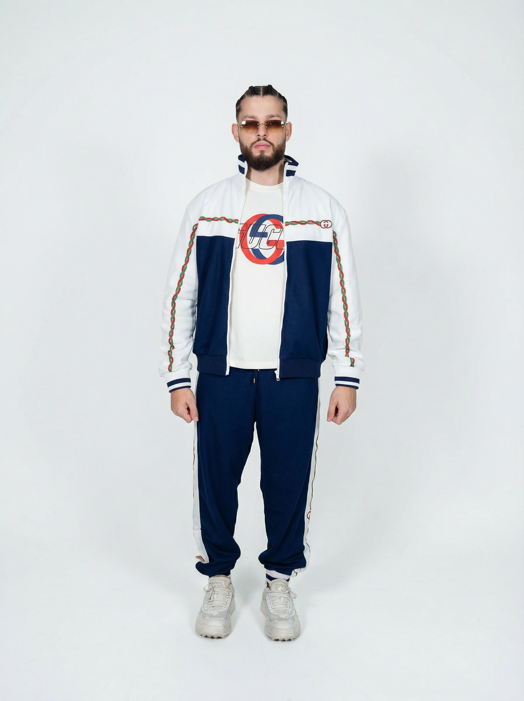 Conjunto GUCCI Azul Navy & Blanco
