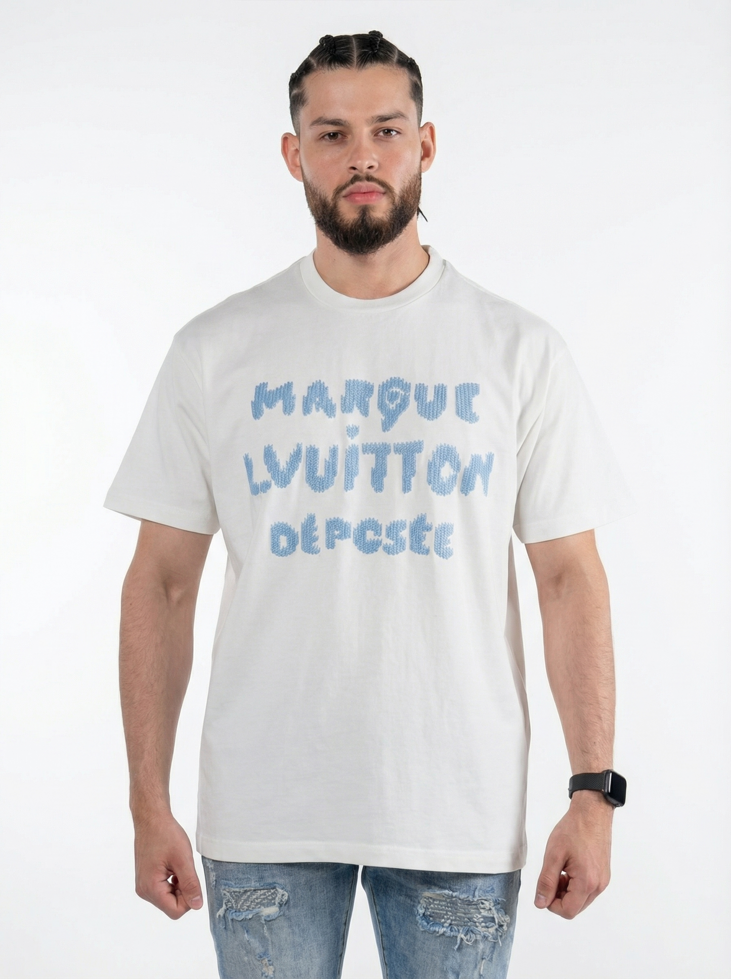 Louis Vuitton “Marque Déposée” Embroidered Tee white