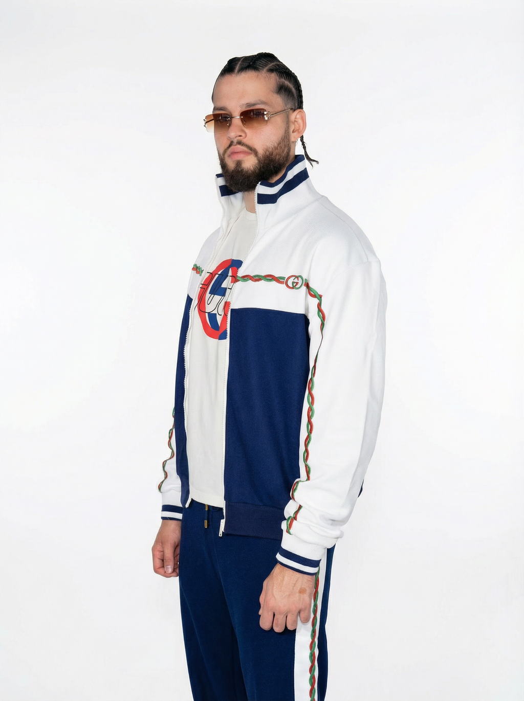 Conjunto GUCCI Azul Navy & Blanco