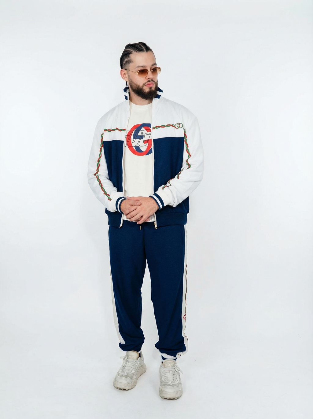 Conjunto GUCCI Azul Navy & Blanco
