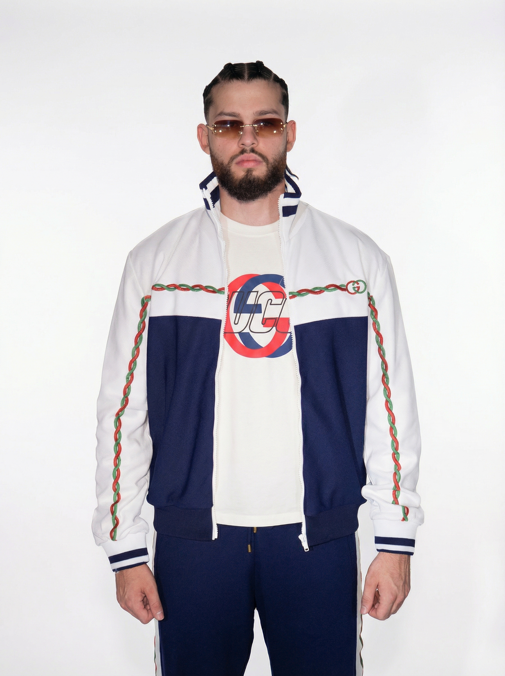 Conjunto GUCCI Azul Navy & Blanco