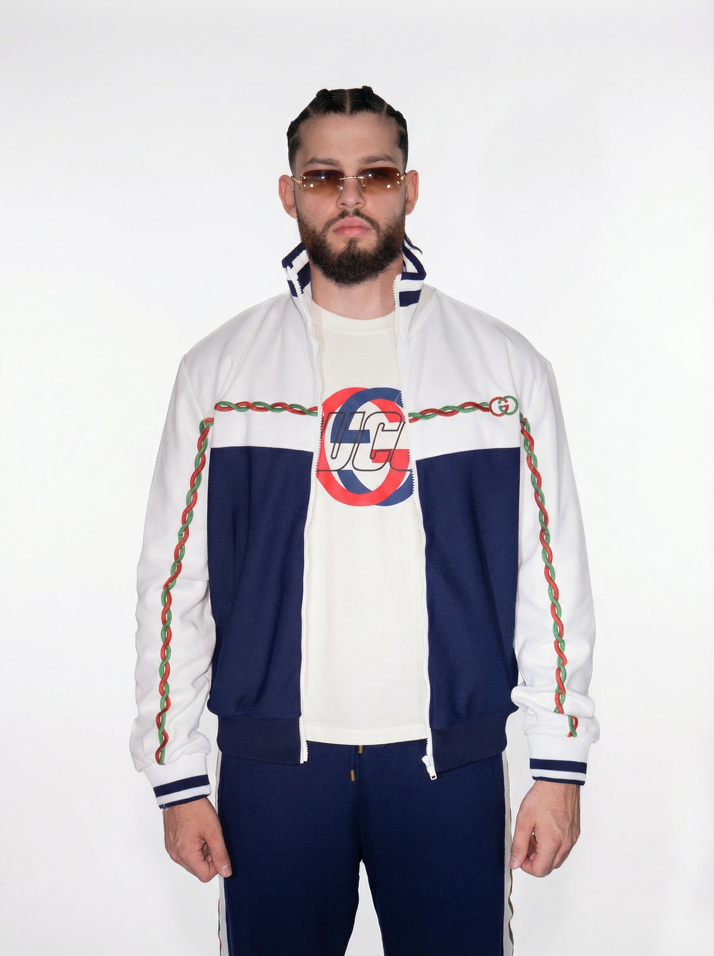 Conjunto GUCCI Azul Navy & Blanco