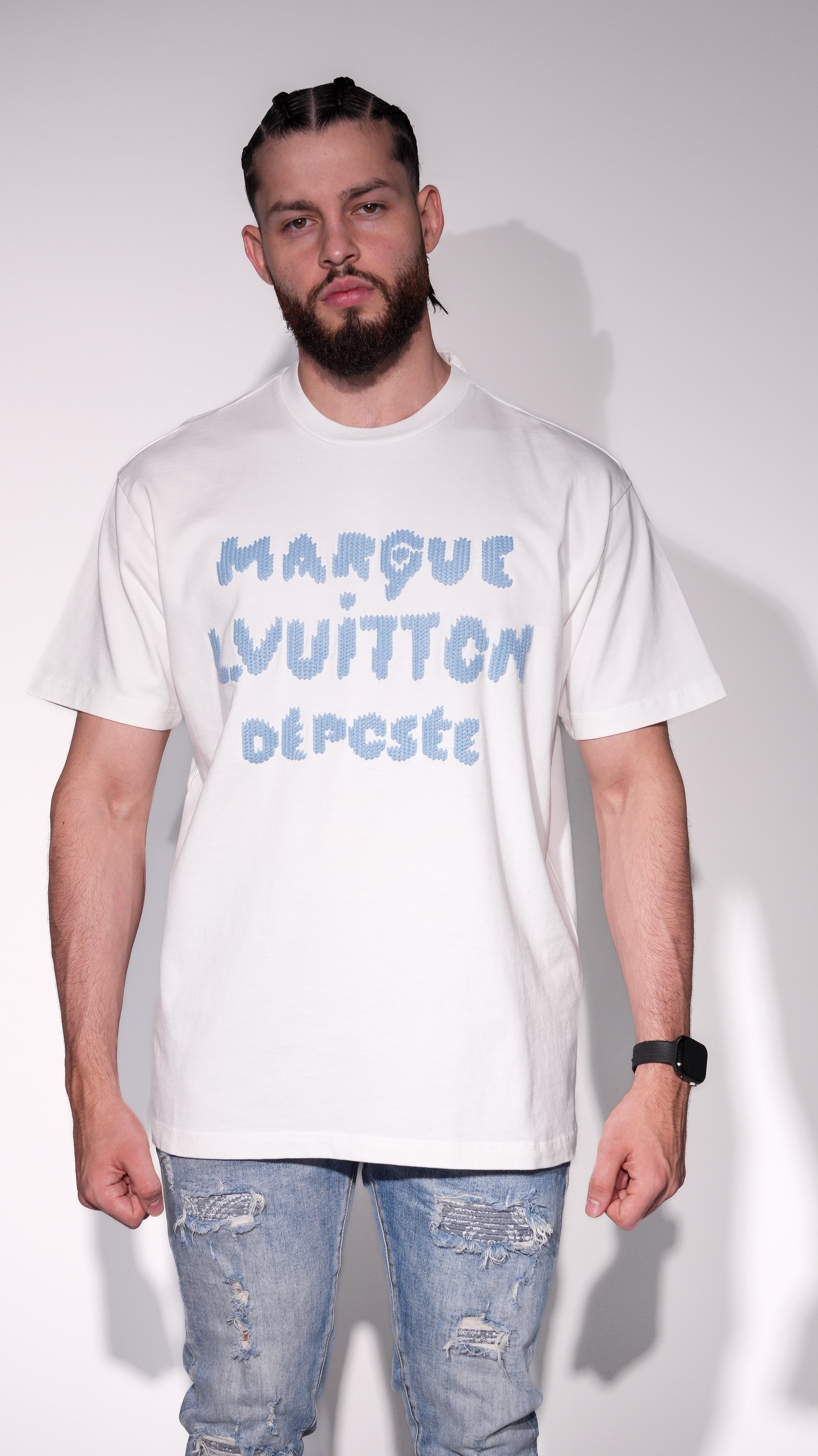 Louis Vuitton “Marque Déposée” Embroidered Tee white