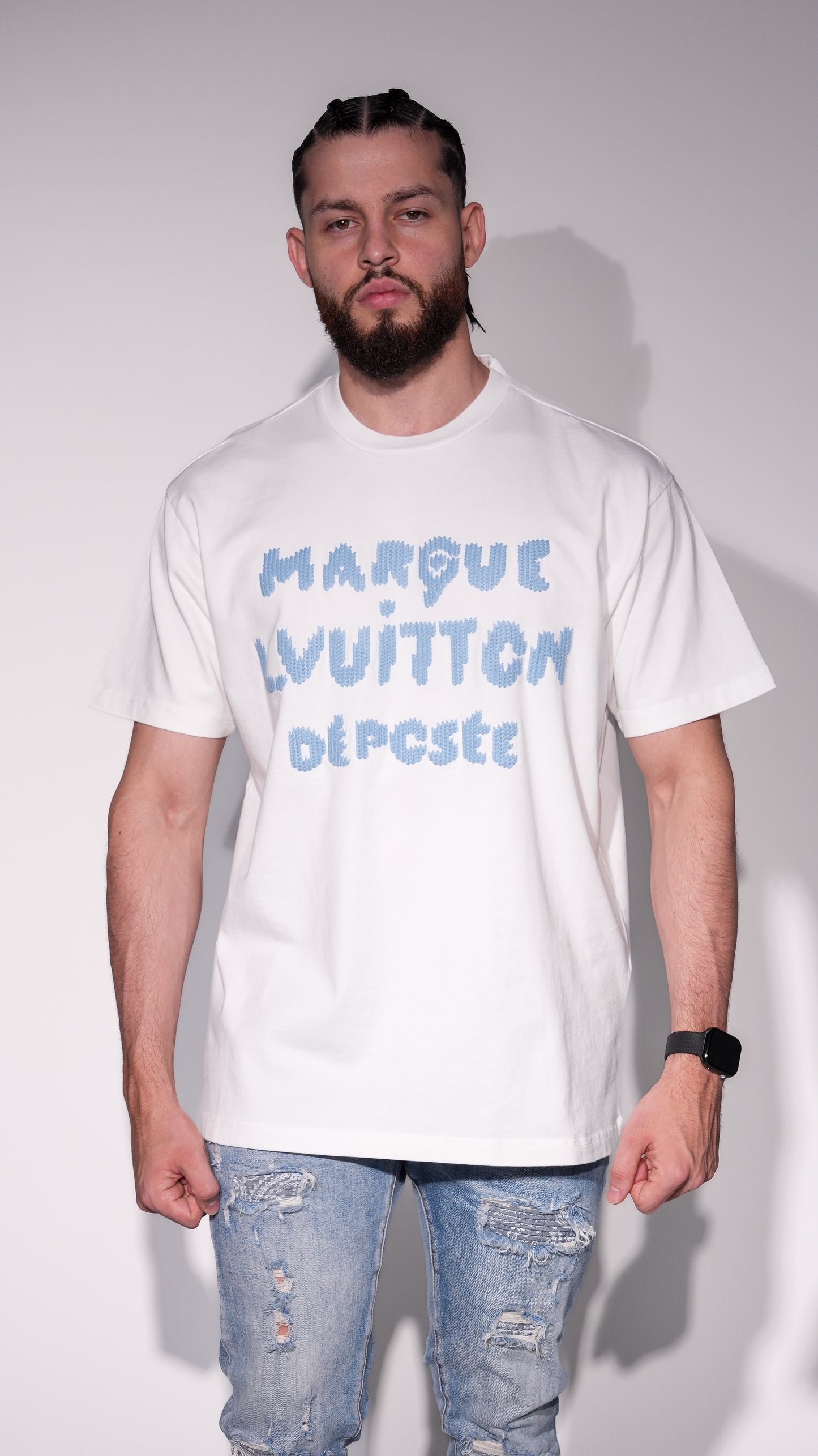 Louis Vuitton “Marque Déposée” Embroidered Tee white