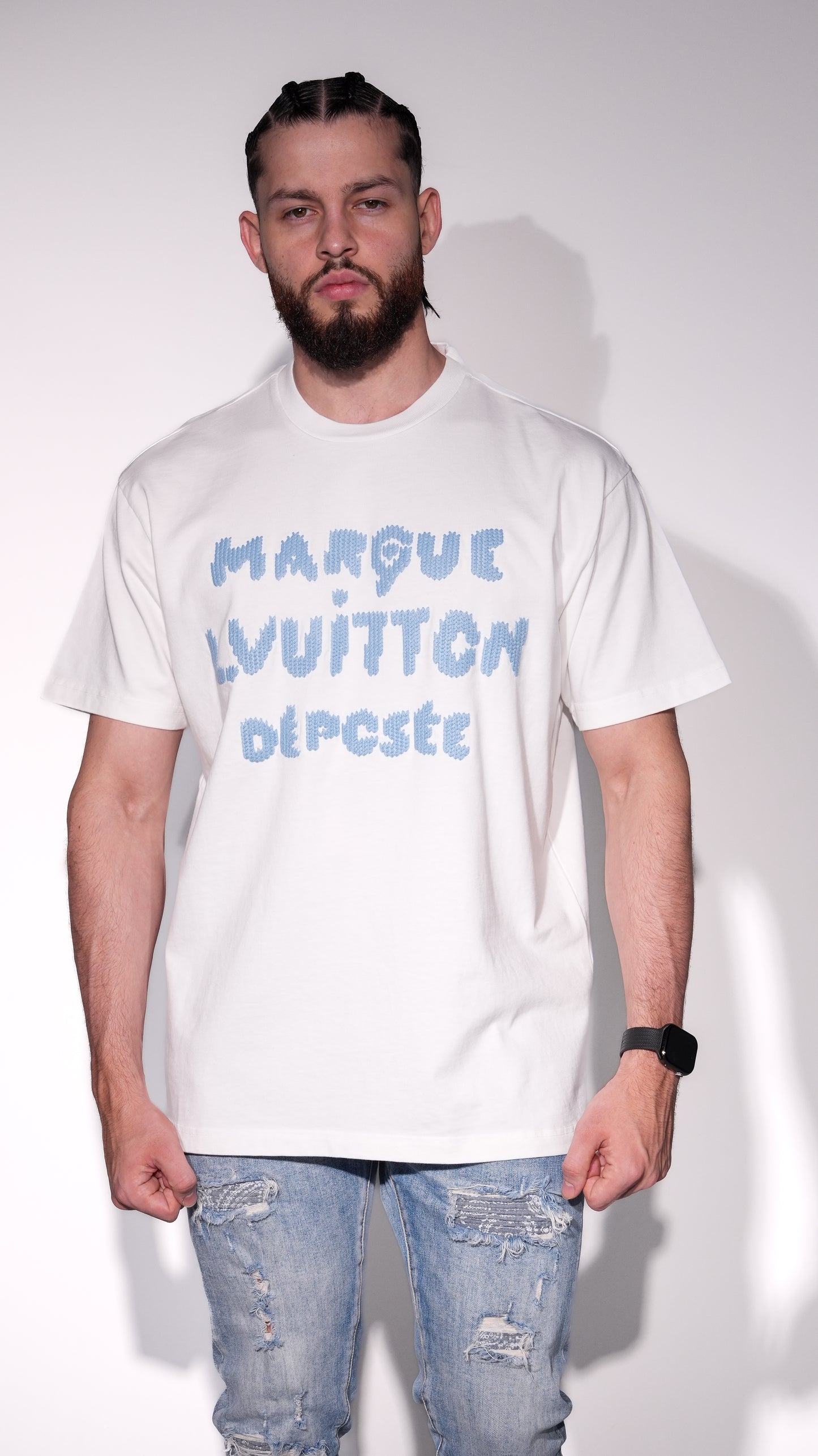 Louis Vuitton “Marque Déposée” Embroidered Tee white