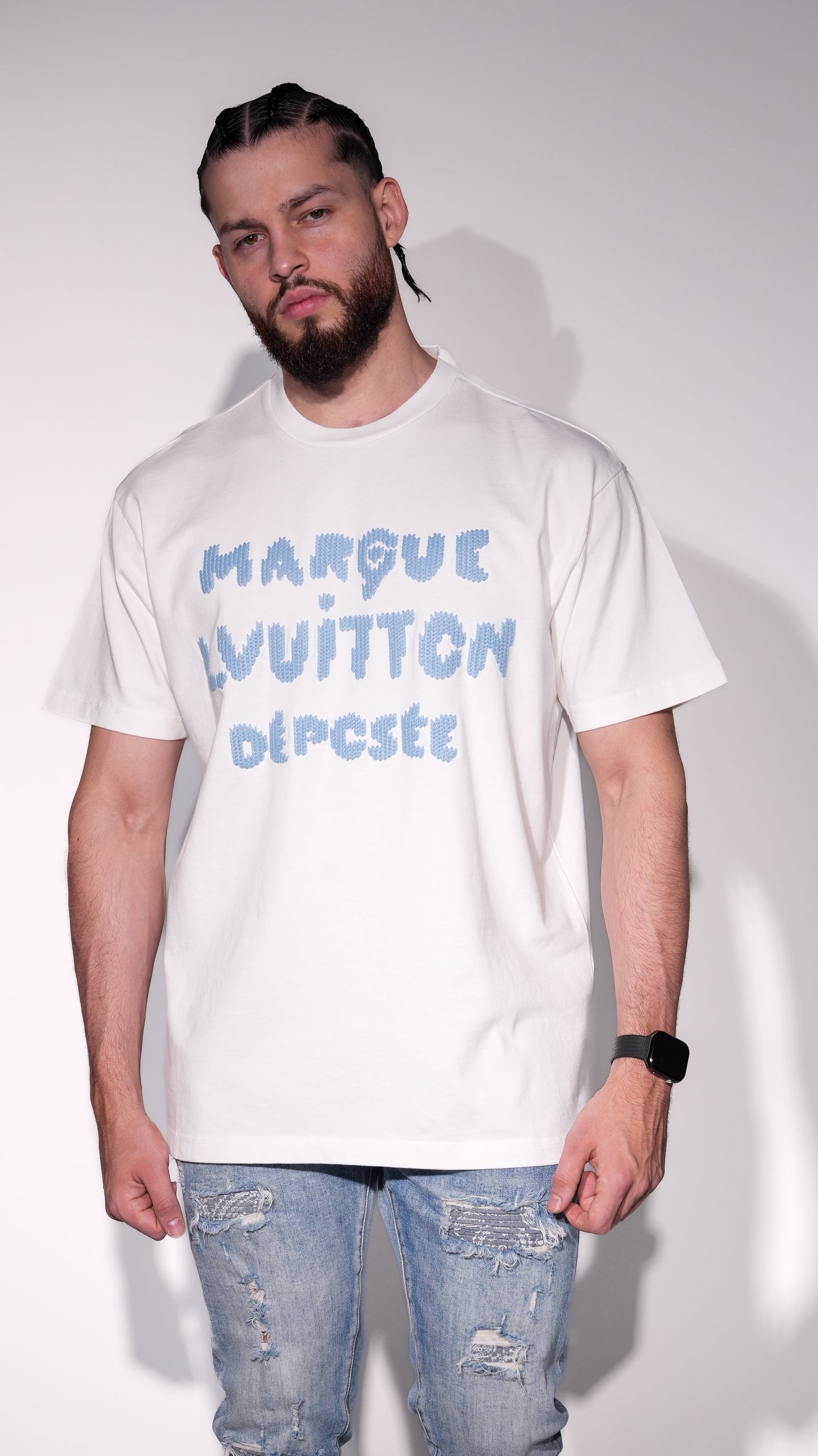 Louis Vuitton “Marque Déposée” Embroidered Tee white