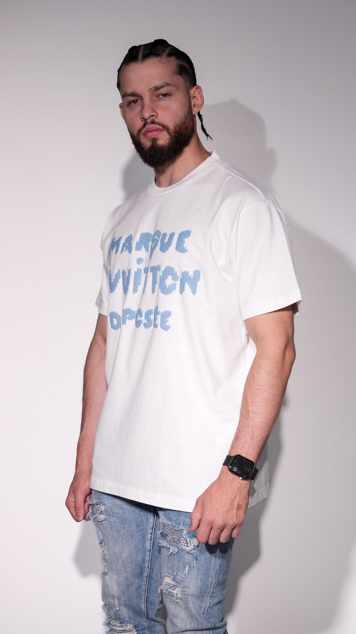 Louis Vuitton “Marque Déposée” Embroidered Tee white