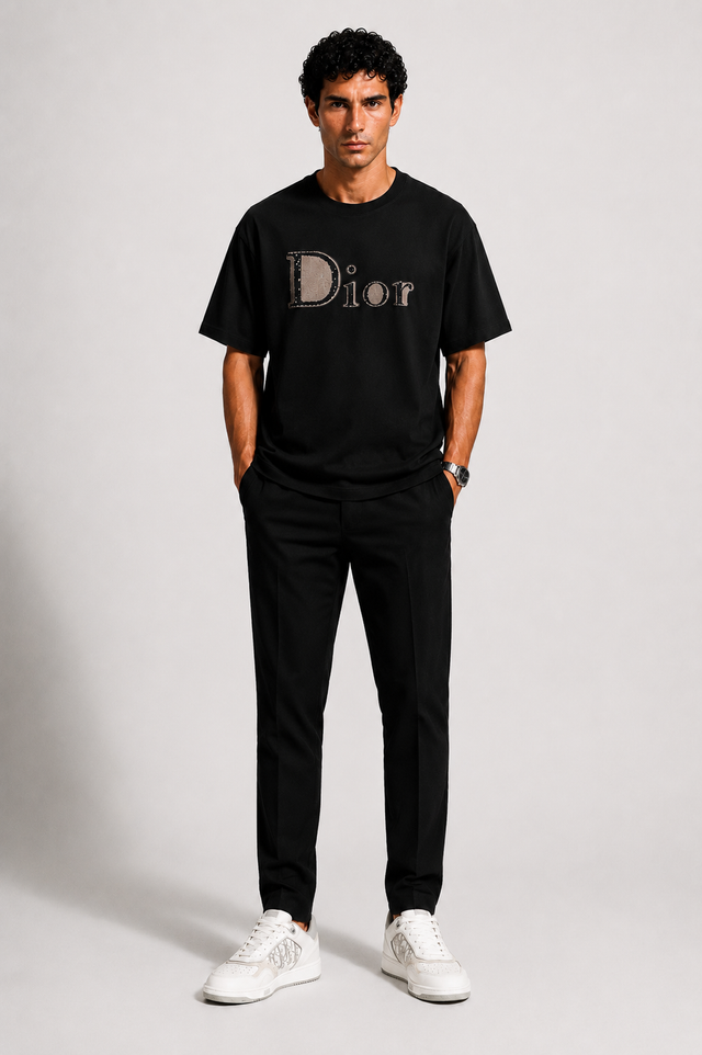 Camiseta Dior Negra con Logo Chenille para Hombre